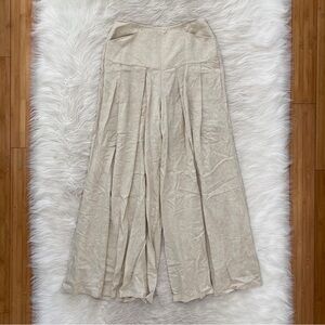 Kim Schalk Linen Blend Pleated Wide Leg Beige Karacha Pants Natural Lagenlook